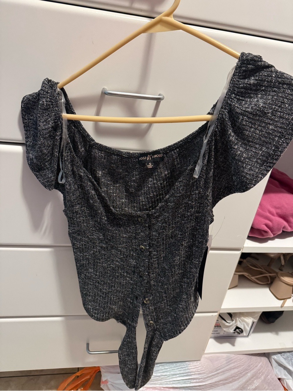 Almost Famous Charcoal Ribbed Button-Front Crop Top